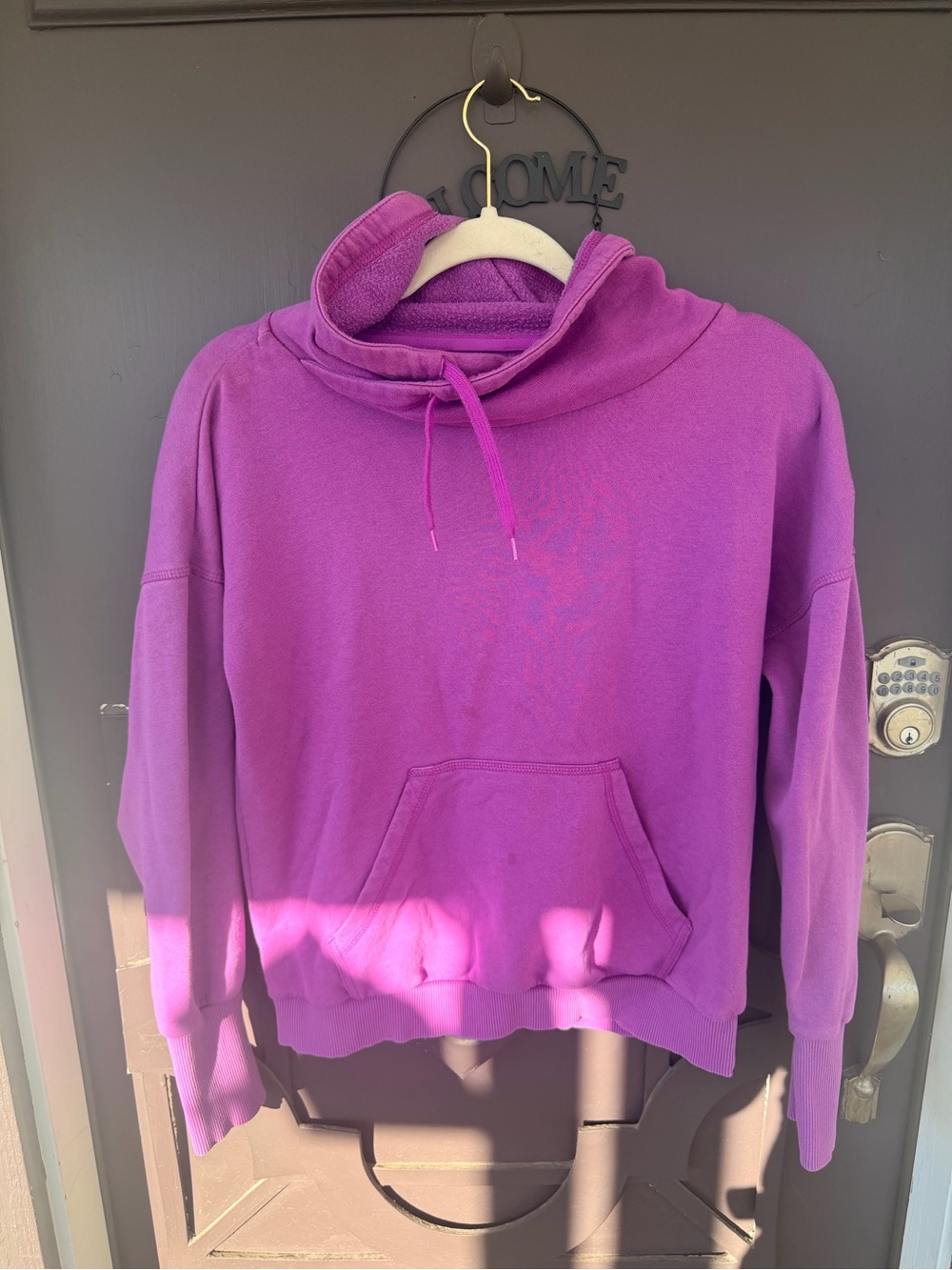 Reebok Purple Funnel Neck Hoodie with Kangaroo Pocket